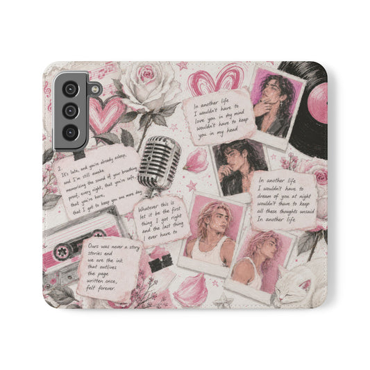 Lyric Flip Case | Light Pink Romantic Aesthetic Phone Case | Music-Inspired Folio Wallet Case