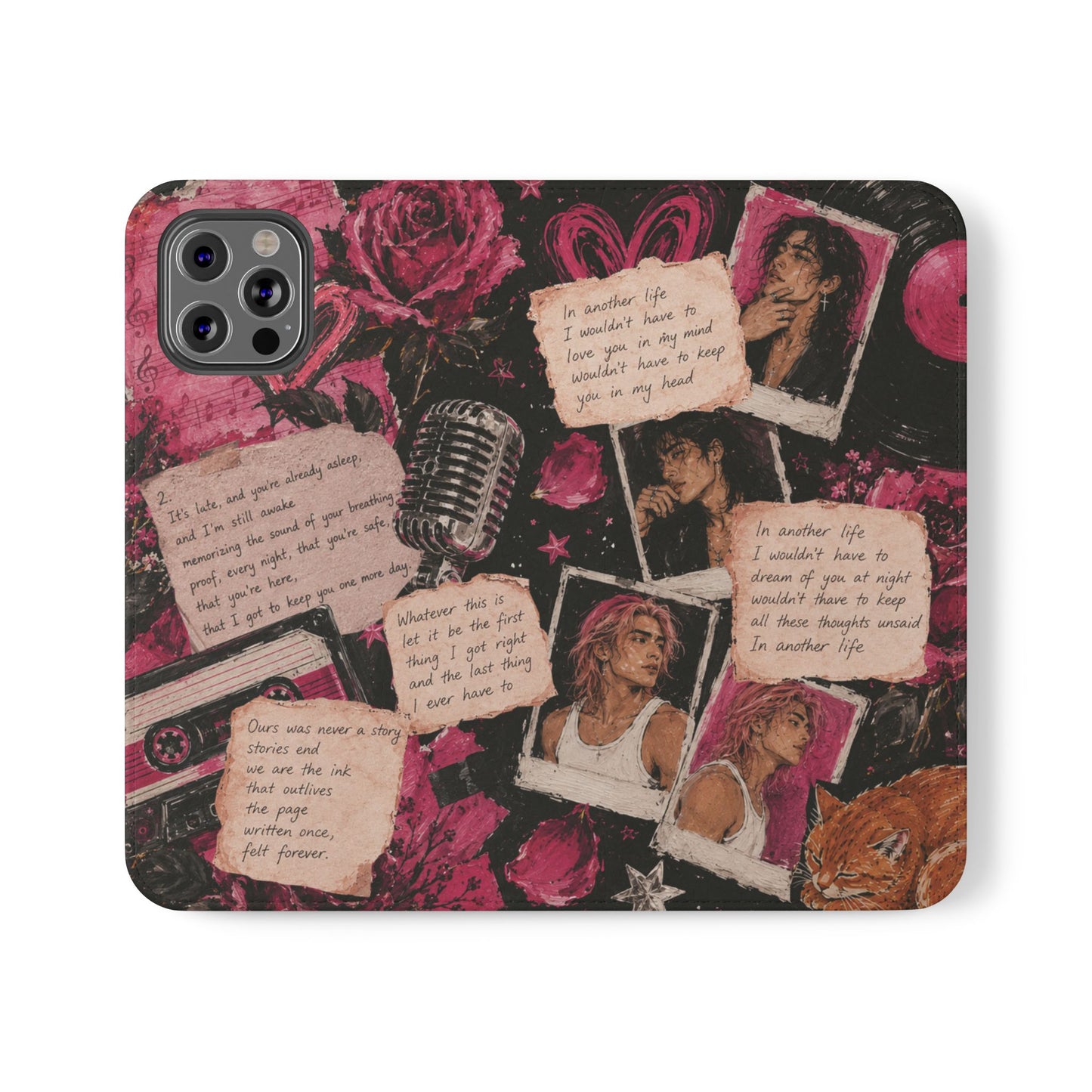 Lyric Flip Case | Dark Romantic Aesthetic Phone Case | Music-Inspired Folio Wallet Case
