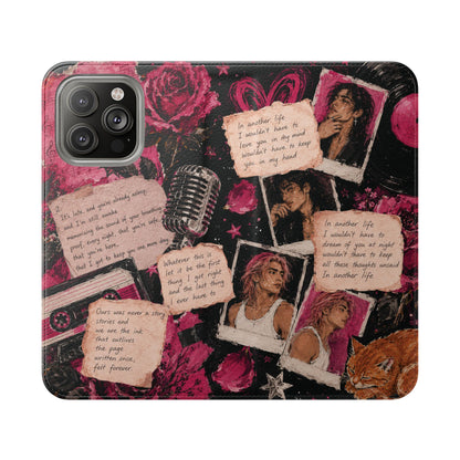 Lyric Flip Case | Dark Romantic Aesthetic Phone Case | Music-Inspired Folio Wallet Case