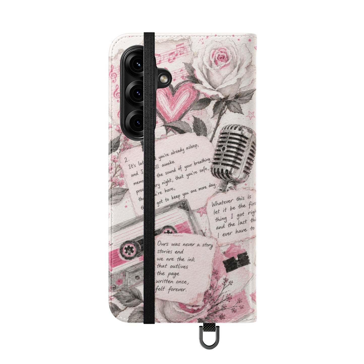 Lyric Flip Case | Light Pink Romantic Aesthetic Phone Case | Music-Inspired Folio Wallet Case