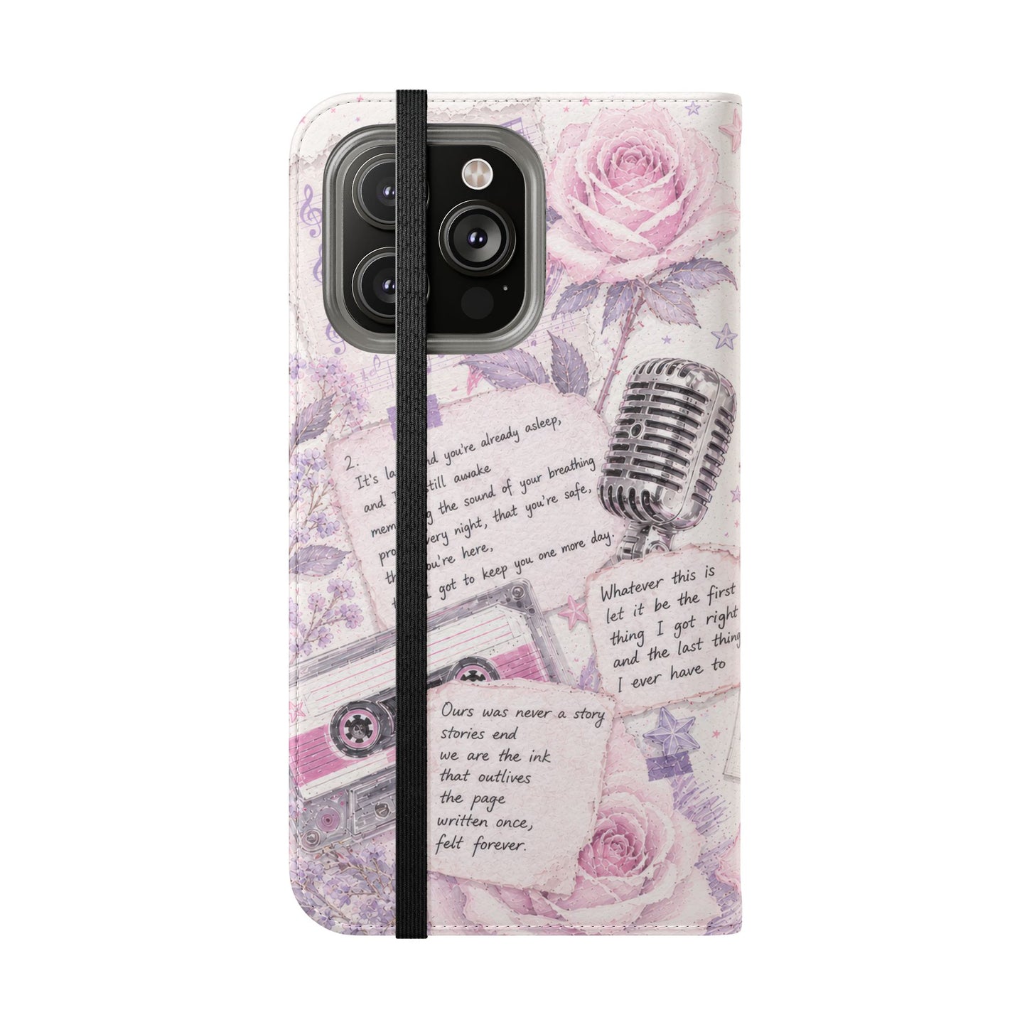 Lyric Flip Case | Light Pink and Lavender Romantic Aesthetic Phone Case | Music-Inspired Folio Wallet Case