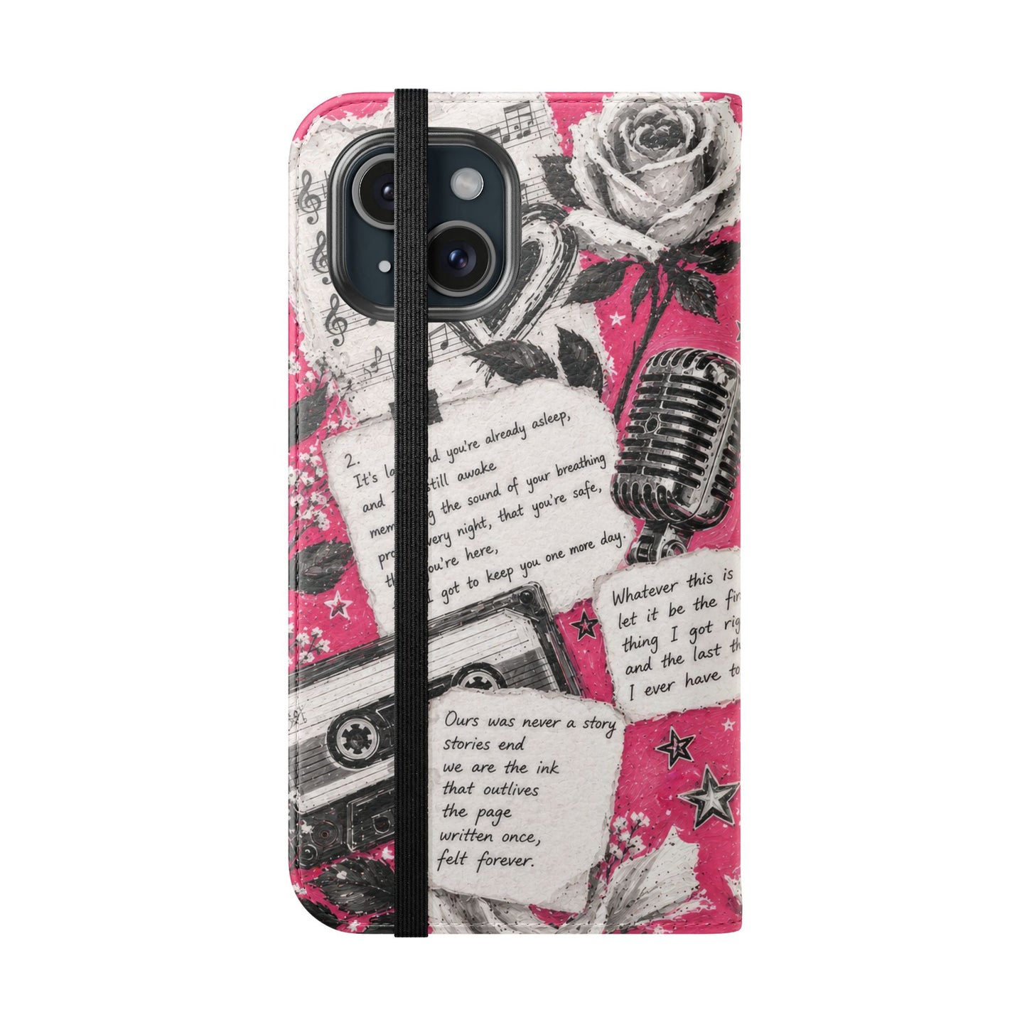 Lyric Flip Case | Bright Pink Romantic Aesthetic Phone Case | Music-Inspired Folio Wallet Case