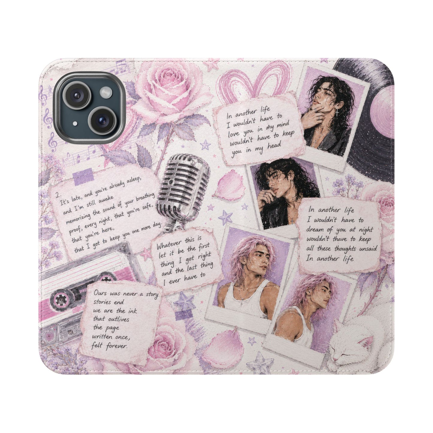 Lyric Flip Case | Light Pink and Lavender Romantic Aesthetic Phone Case | Music-Inspired Folio Wallet Case