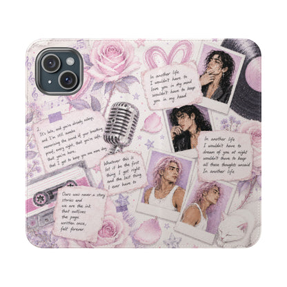 Lyric Flip Case | Light Pink and Lavender Romantic Aesthetic Phone Case | Music-Inspired Folio Wallet Case