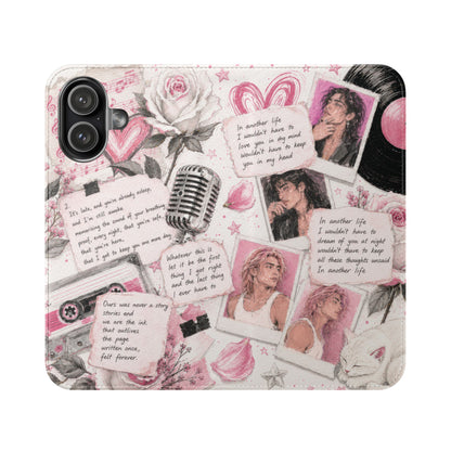 Lyric Flip Case | Light Pink Romantic Aesthetic Phone Case | Music-Inspired Folio Wallet Case