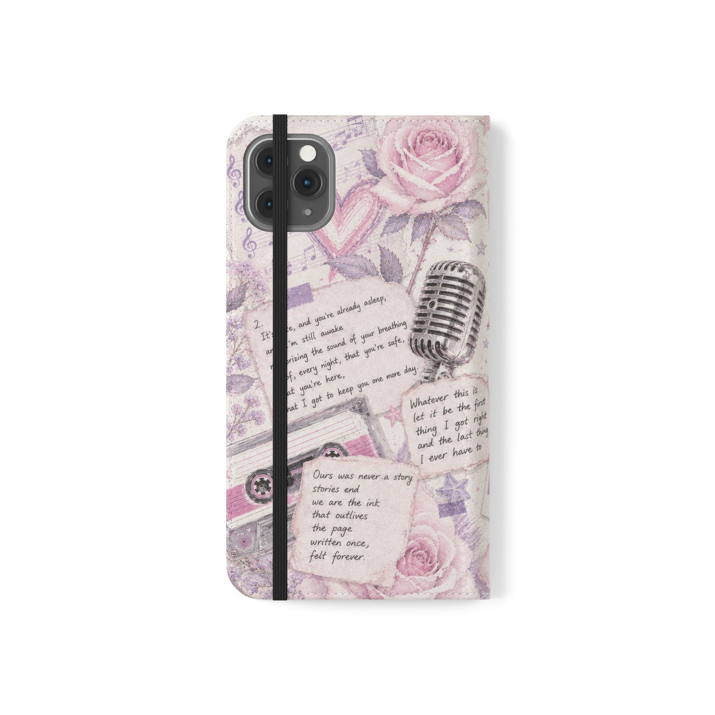 Lyric Flip Case | Light Pink and Lavender Romantic Aesthetic Phone Case | Music-Inspired Folio Wallet Case