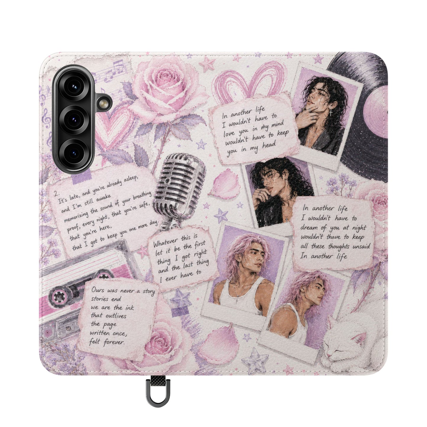 Lyric Flip Case | Light Pink and Lavender Romantic Aesthetic Phone Case | Music-Inspired Folio Wallet Case