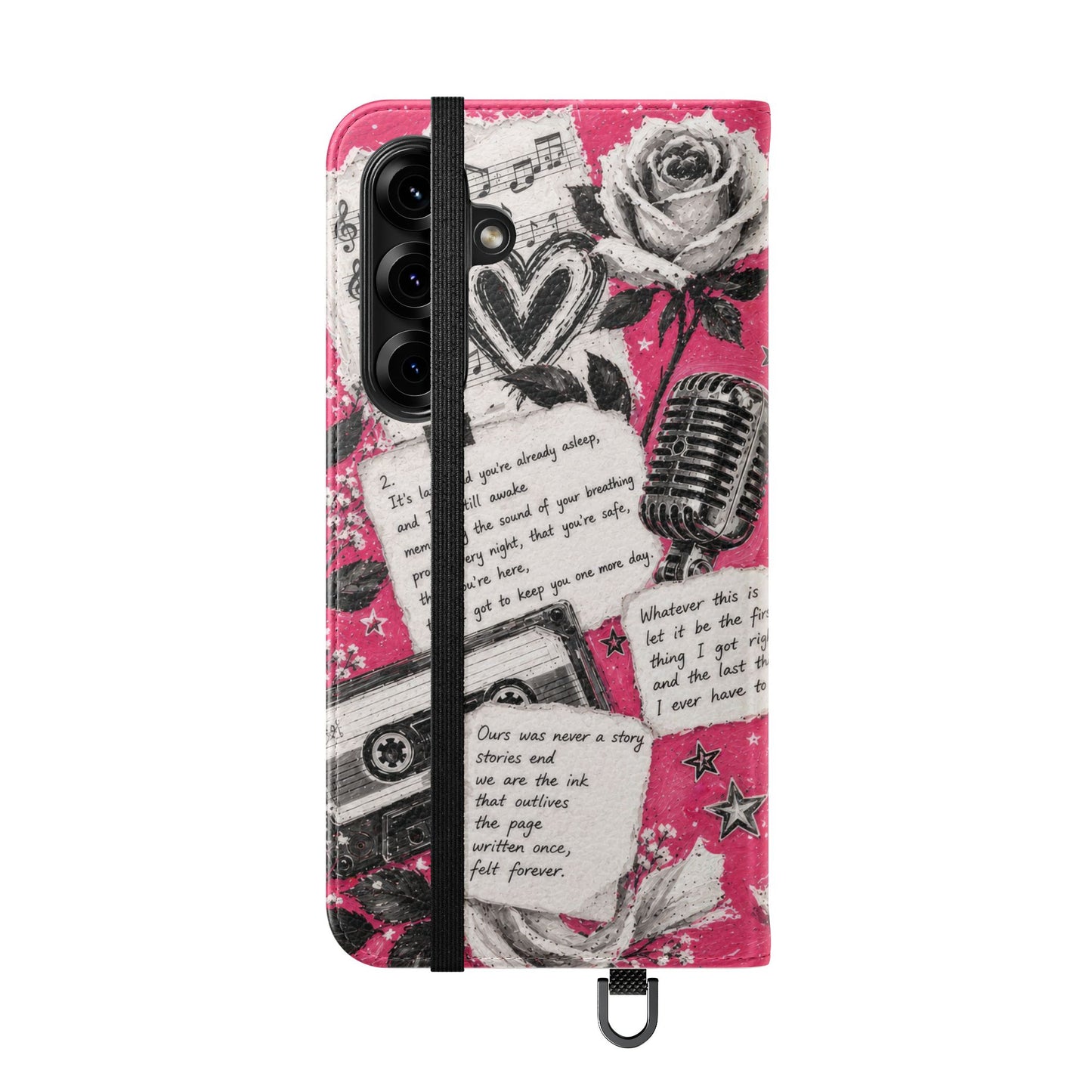 Lyric Flip Case | Bright Pink Romantic Aesthetic Phone Case | Music-Inspired Folio Wallet Case