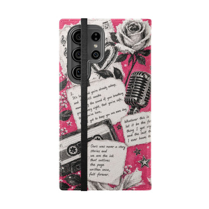 Lyric Flip Case | Bright Pink Romantic Aesthetic Phone Case | Music-Inspired Folio Wallet Case