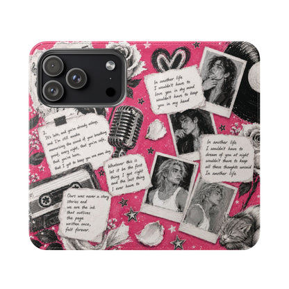 Lyric Flip Case | Bright Pink Romantic Aesthetic Phone Case | Music-Inspired Folio Wallet Case
