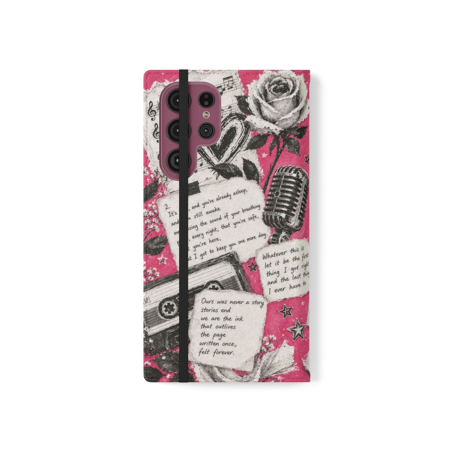Lyric Flip Case | Bright Pink Romantic Aesthetic Phone Case | Music-Inspired Folio Wallet Case