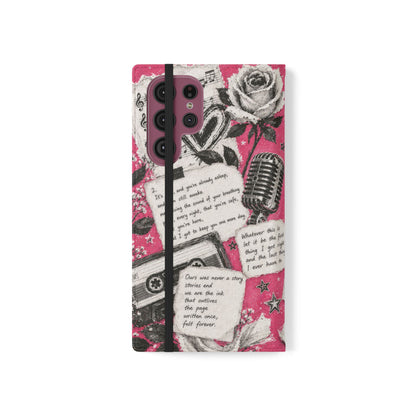 Lyric Flip Case | Bright Pink Romantic Aesthetic Phone Case | Music-Inspired Folio Wallet Case