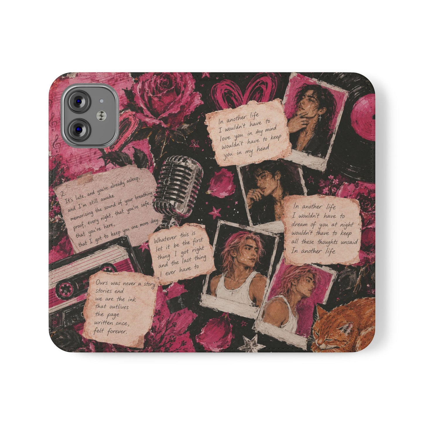 Lyric Flip Case | Dark Romantic Aesthetic Phone Case | Music-Inspired Folio Wallet Case