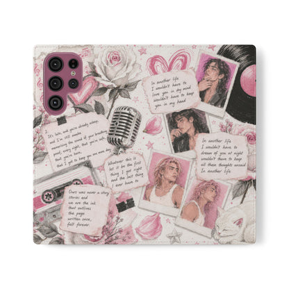 Lyric Flip Case | Light Pink Romantic Aesthetic Phone Case | Music-Inspired Folio Wallet Case