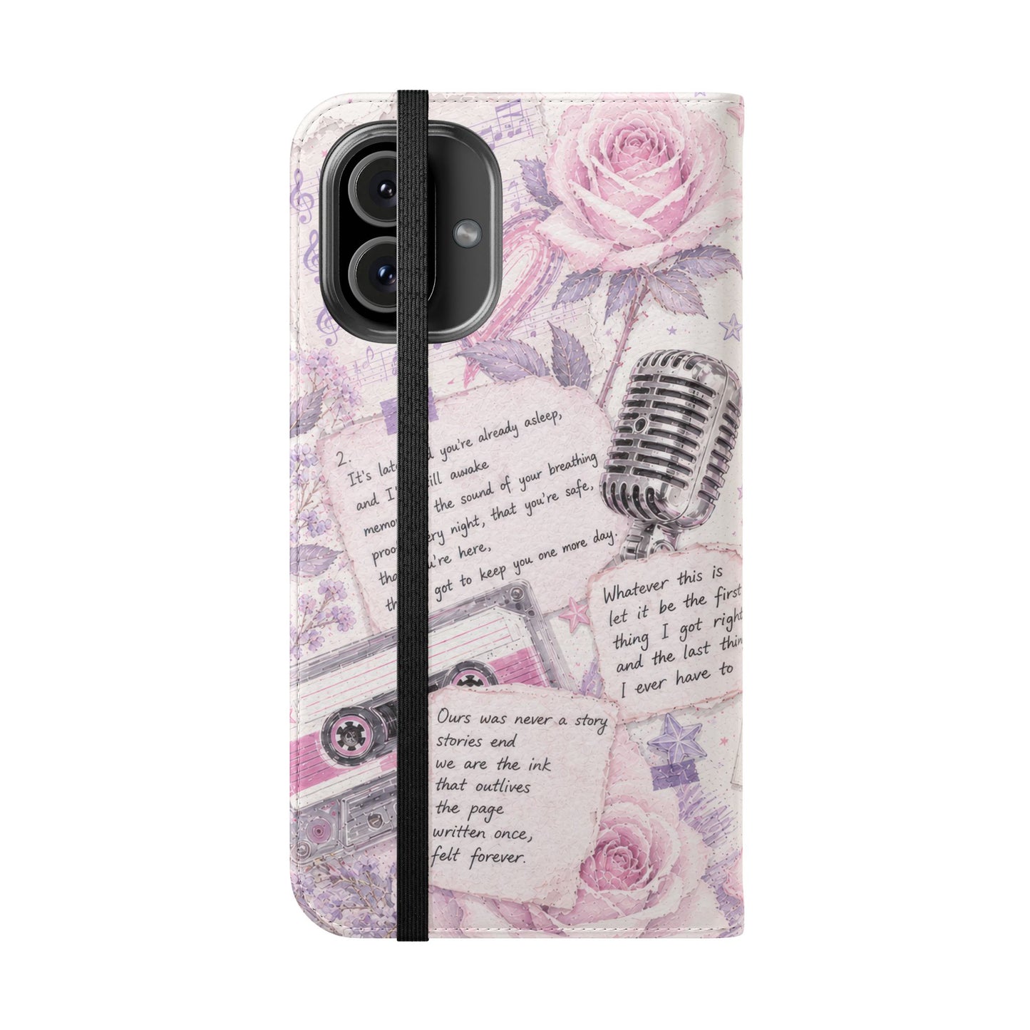 Lyric Flip Case | Light Pink and Lavender Romantic Aesthetic Phone Case | Music-Inspired Folio Wallet Case