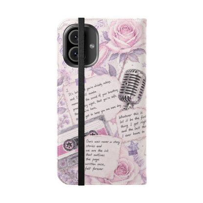 Lyric Flip Case | Light Pink and Lavender Romantic Aesthetic Phone Case | Music-Inspired Folio Wallet Case