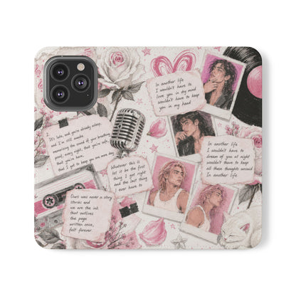 Lyric Flip Case | Light Pink Romantic Aesthetic Phone Case | Music-Inspired Folio Wallet Case