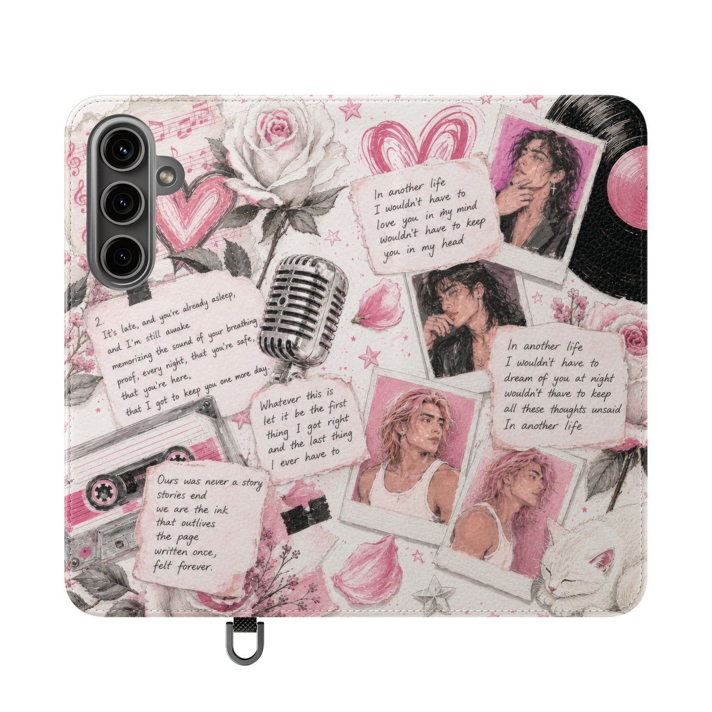 Lyric Flip Case | Light Pink Romantic Aesthetic Phone Case | Music-Inspired Folio Wallet Case