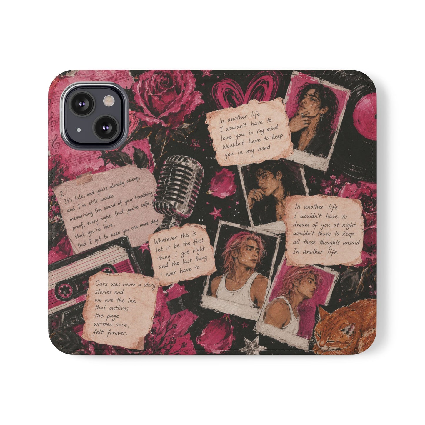 Lyric Flip Case | Dark Romantic Aesthetic Phone Case | Music-Inspired Folio Wallet Case