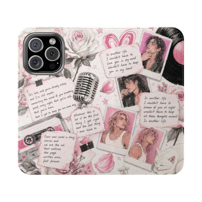 Lyric Flip Case | Light Pink Romantic Aesthetic Phone Case | Music-Inspired Folio Wallet Case