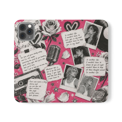 Lyric Flip Case | Bright Pink Romantic Aesthetic Phone Case | Music-Inspired Folio Wallet Case