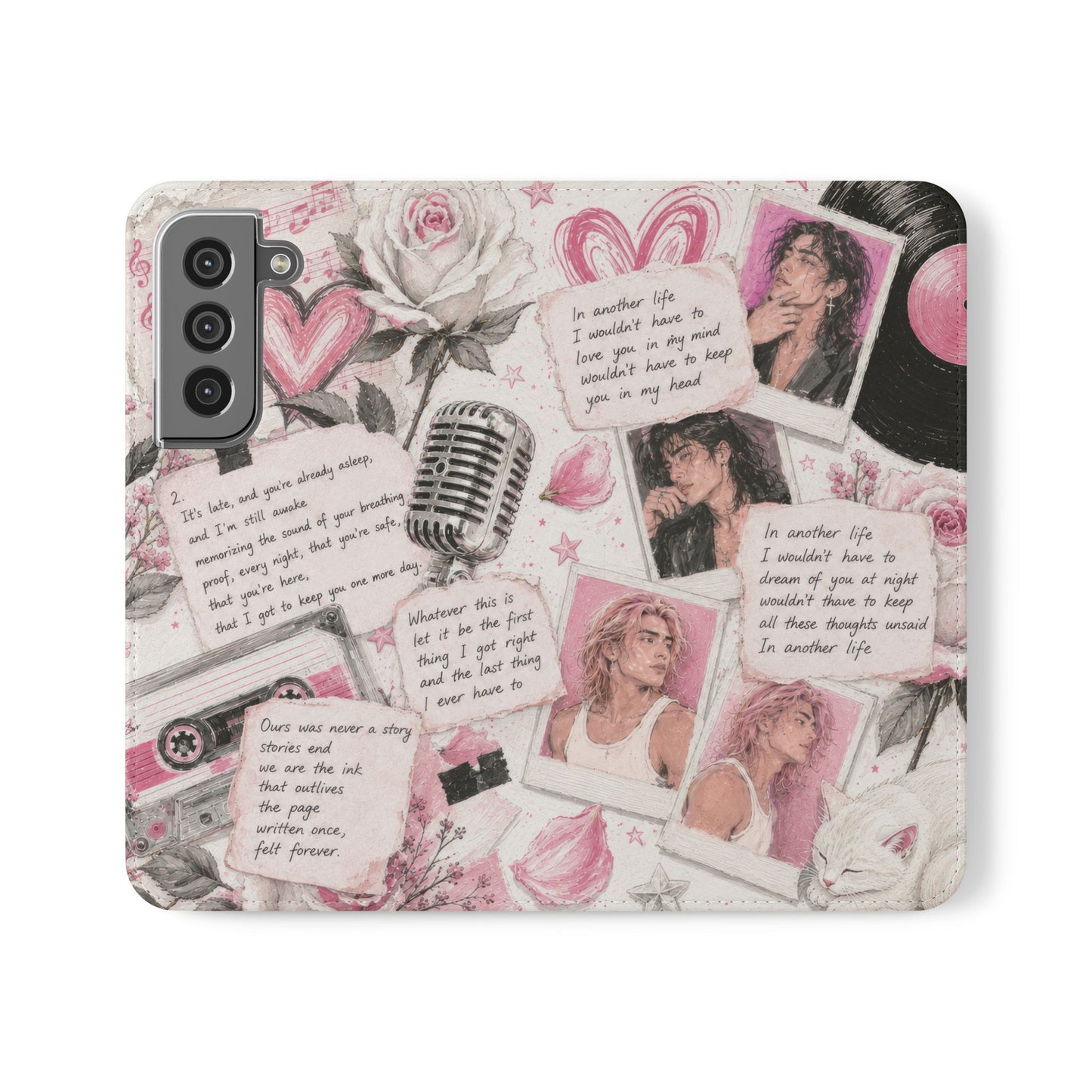 Lyric Flip Case | Light Pink Romantic Aesthetic Phone Case | Music-Inspired Folio Wallet Case