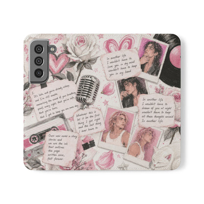 Lyric Flip Case | Light Pink Romantic Aesthetic Phone Case | Music-Inspired Folio Wallet Case