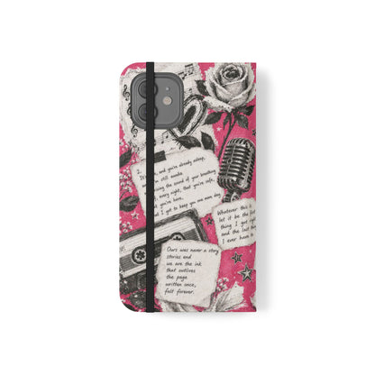 Lyric Flip Case | Bright Pink Romantic Aesthetic Phone Case | Music-Inspired Folio Wallet Case