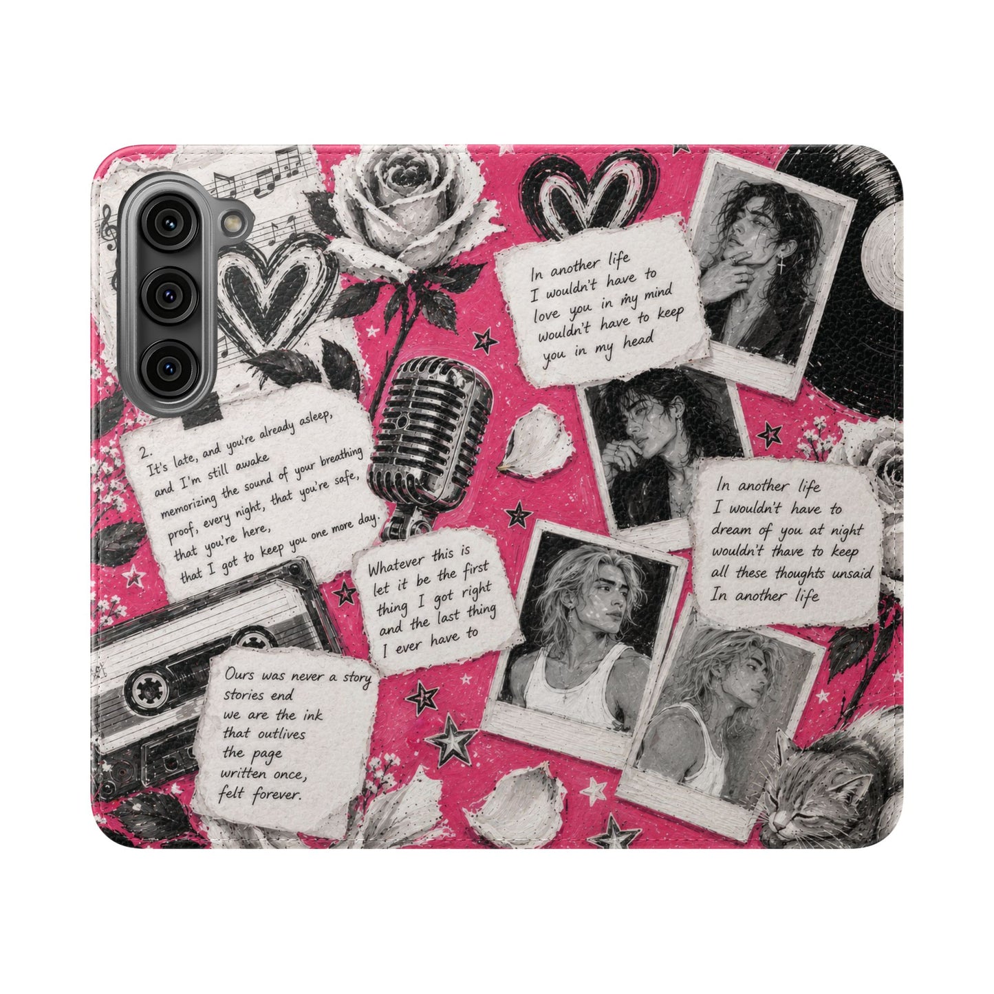 Lyric Flip Case | Bright Pink Romantic Aesthetic Phone Case | Music-Inspired Folio Wallet Case