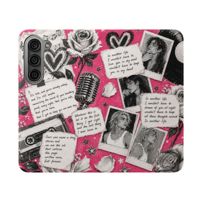 Lyric Flip Case | Bright Pink Romantic Aesthetic Phone Case | Music-Inspired Folio Wallet Case