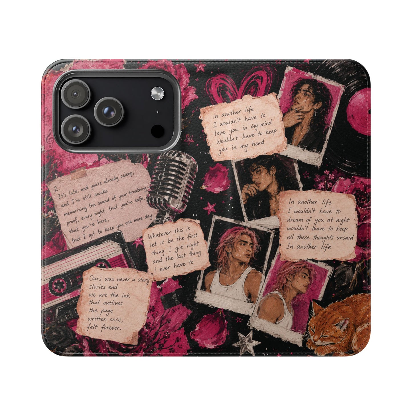 Lyric Flip Case | Dark Romantic Aesthetic Phone Case | Music-Inspired Folio Wallet Case