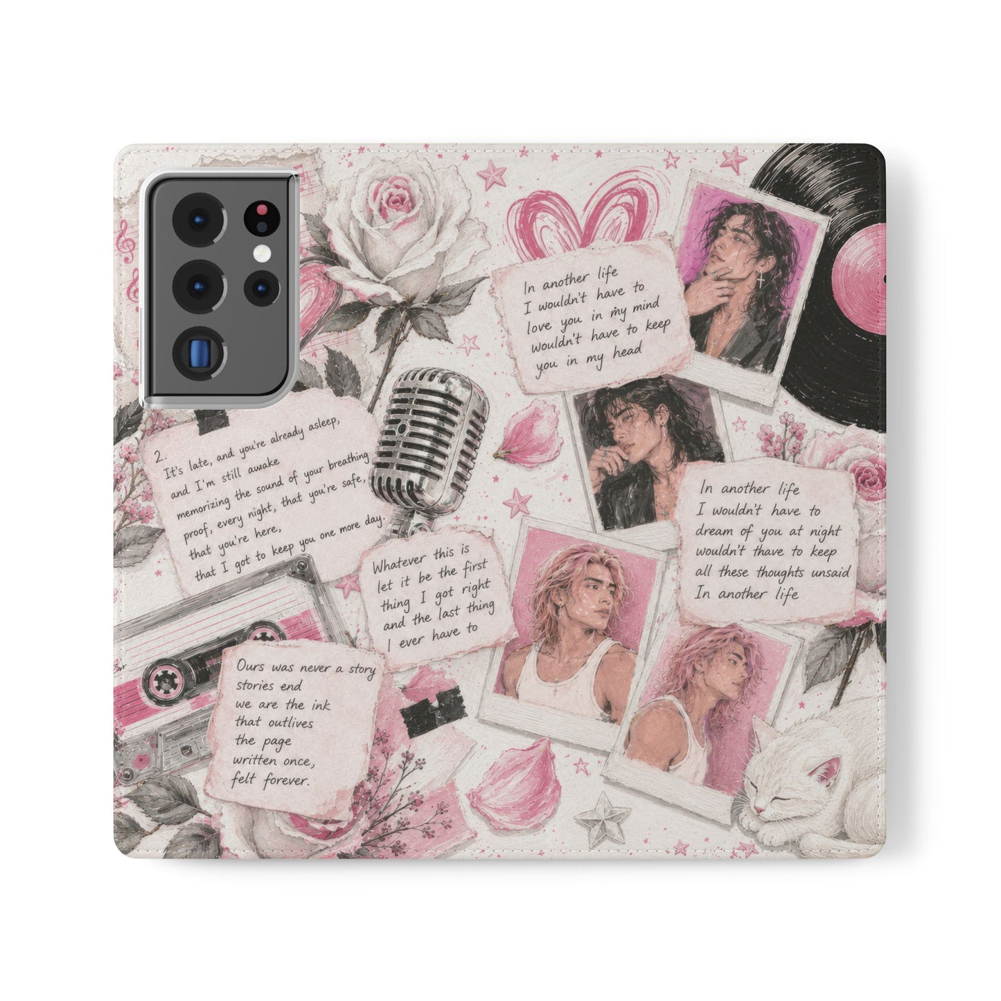 Lyric Flip Case | Light Pink Romantic Aesthetic Phone Case | Music-Inspired Folio Wallet Case