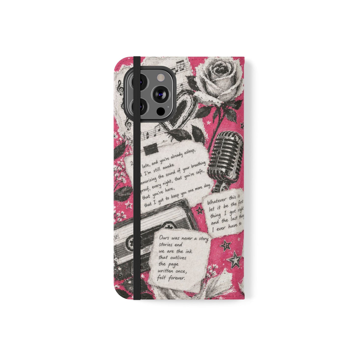 Lyric Flip Case | Bright Pink Romantic Aesthetic Phone Case | Music-Inspired Folio Wallet Case
