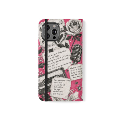 Lyric Flip Case | Bright Pink Romantic Aesthetic Phone Case | Music-Inspired Folio Wallet Case