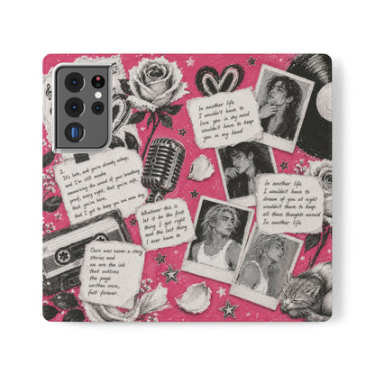 Lyric Flip Case | Bright Pink Romantic Aesthetic Phone Case | Music-Inspired Folio Wallet Case