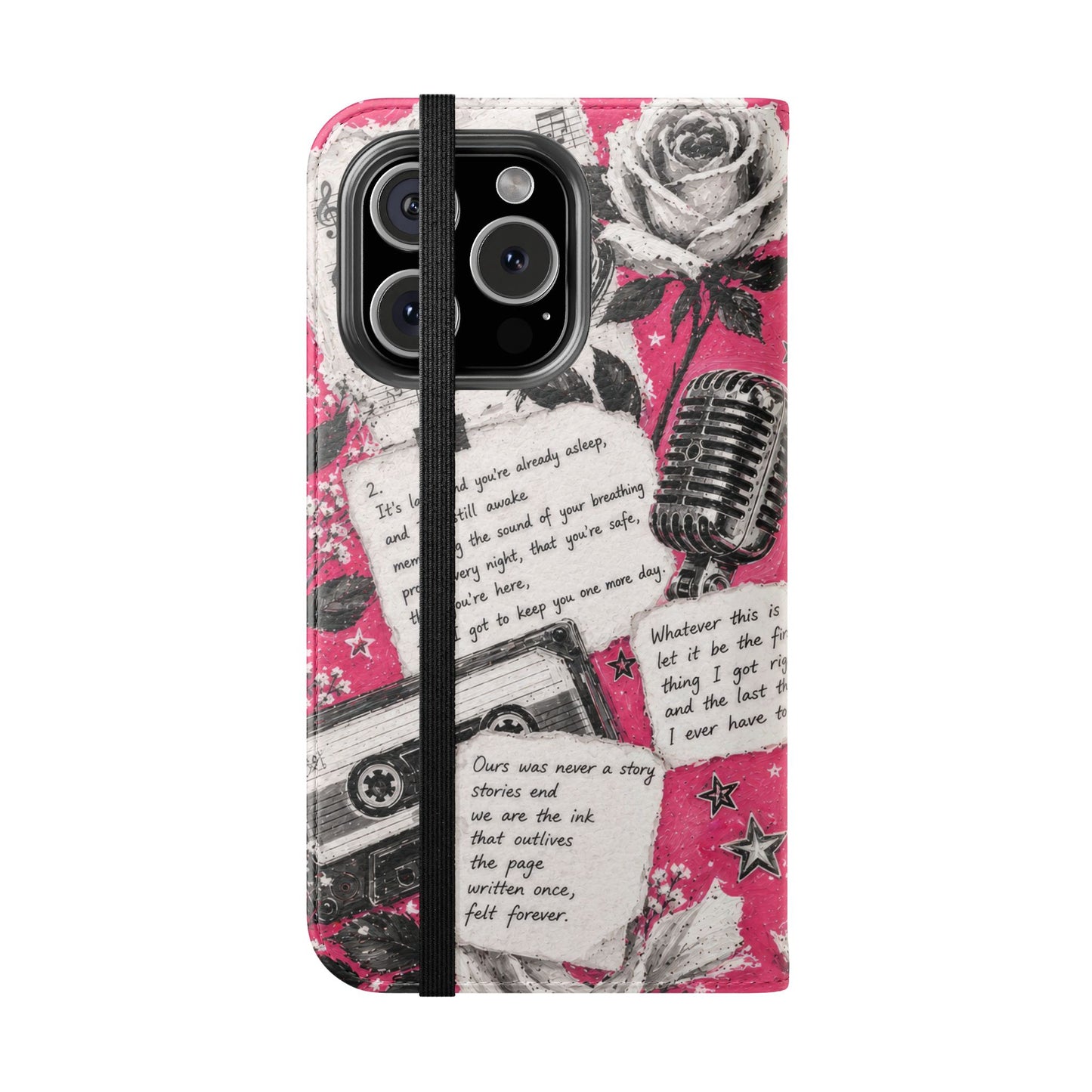 Lyric Flip Case | Bright Pink Romantic Aesthetic Phone Case | Music-Inspired Folio Wallet Case
