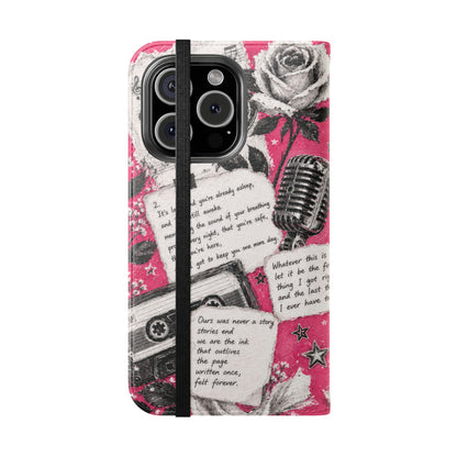 Lyric Flip Case | Bright Pink Romantic Aesthetic Phone Case | Music-Inspired Folio Wallet Case