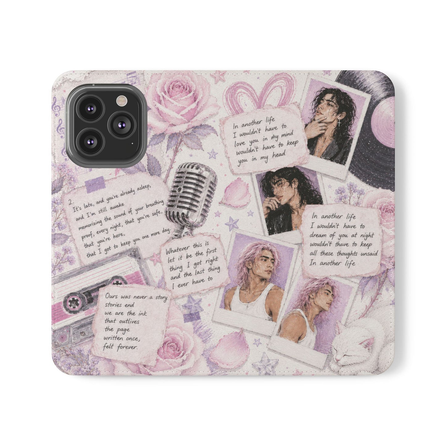 Lyric Flip Case | Light Pink and Lavender Romantic Aesthetic Phone Case | Music-Inspired Folio Wallet Case