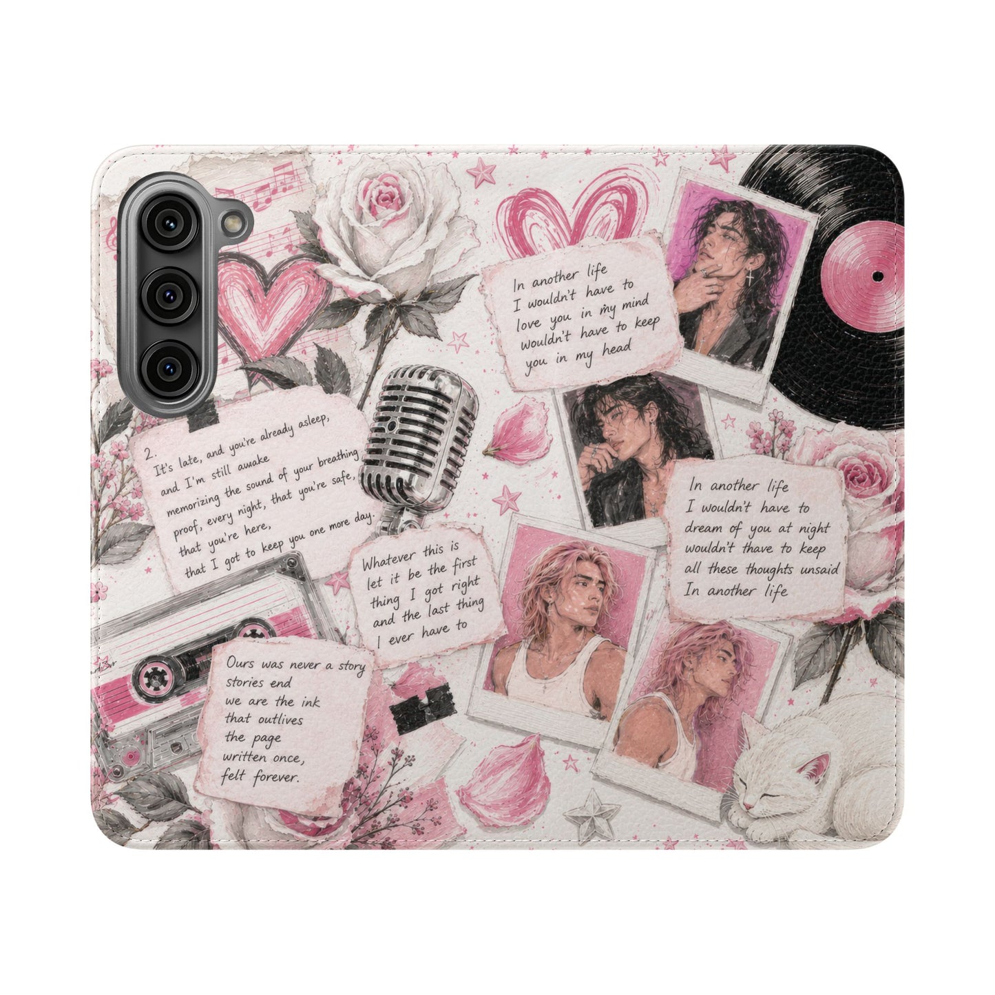 Lyric Flip Case | Light Pink Romantic Aesthetic Phone Case | Music-Inspired Folio Wallet Case