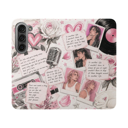 Lyric Flip Case | Light Pink Romantic Aesthetic Phone Case | Music-Inspired Folio Wallet Case