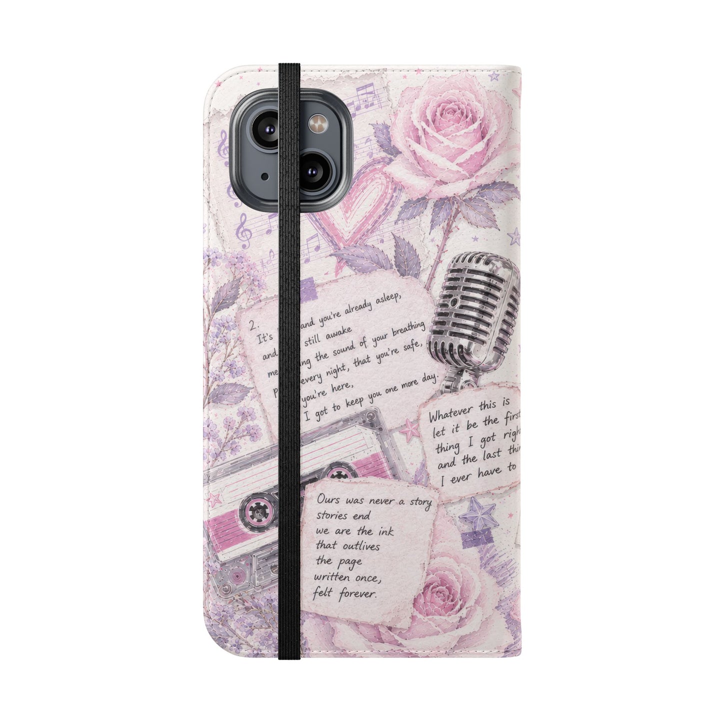 Lyric Flip Case | Light Pink and Lavender Romantic Aesthetic Phone Case | Music-Inspired Folio Wallet Case