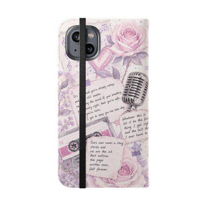 Lyric Flip Case | Light Pink and Lavender Romantic Aesthetic Phone Case | Music-Inspired Folio Wallet Case