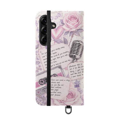 Lyric Flip Case | Light Pink and Lavender Romantic Aesthetic Phone Case | Music-Inspired Folio Wallet Case