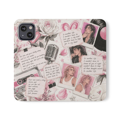 Lyric Flip Case | Light Pink Romantic Aesthetic Phone Case | Music-Inspired Folio Wallet Case