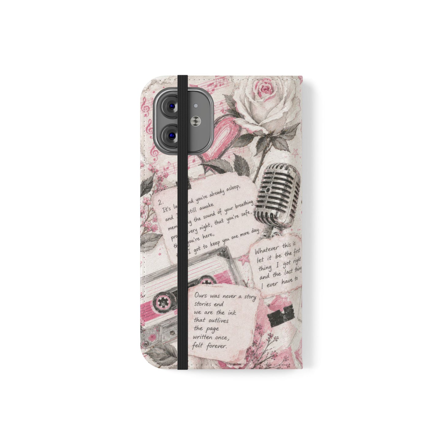 Lyric Flip Case | Light Pink Romantic Aesthetic Phone Case | Music-Inspired Folio Wallet Case