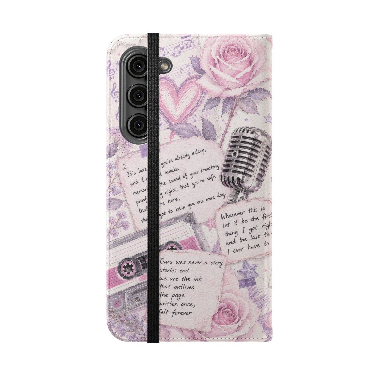 Lyric Flip Case | Light Pink and Lavender Romantic Aesthetic Phone Case | Music-Inspired Folio Wallet Case