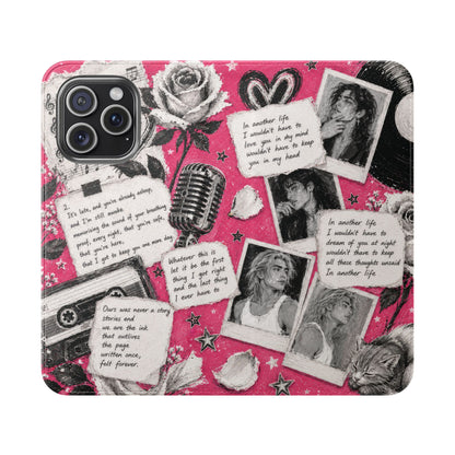 Lyric Flip Case | Bright Pink Romantic Aesthetic Phone Case | Music-Inspired Folio Wallet Case
