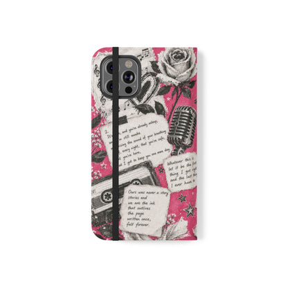 Lyric Flip Case | Bright Pink Romantic Aesthetic Phone Case | Music-Inspired Folio Wallet Case