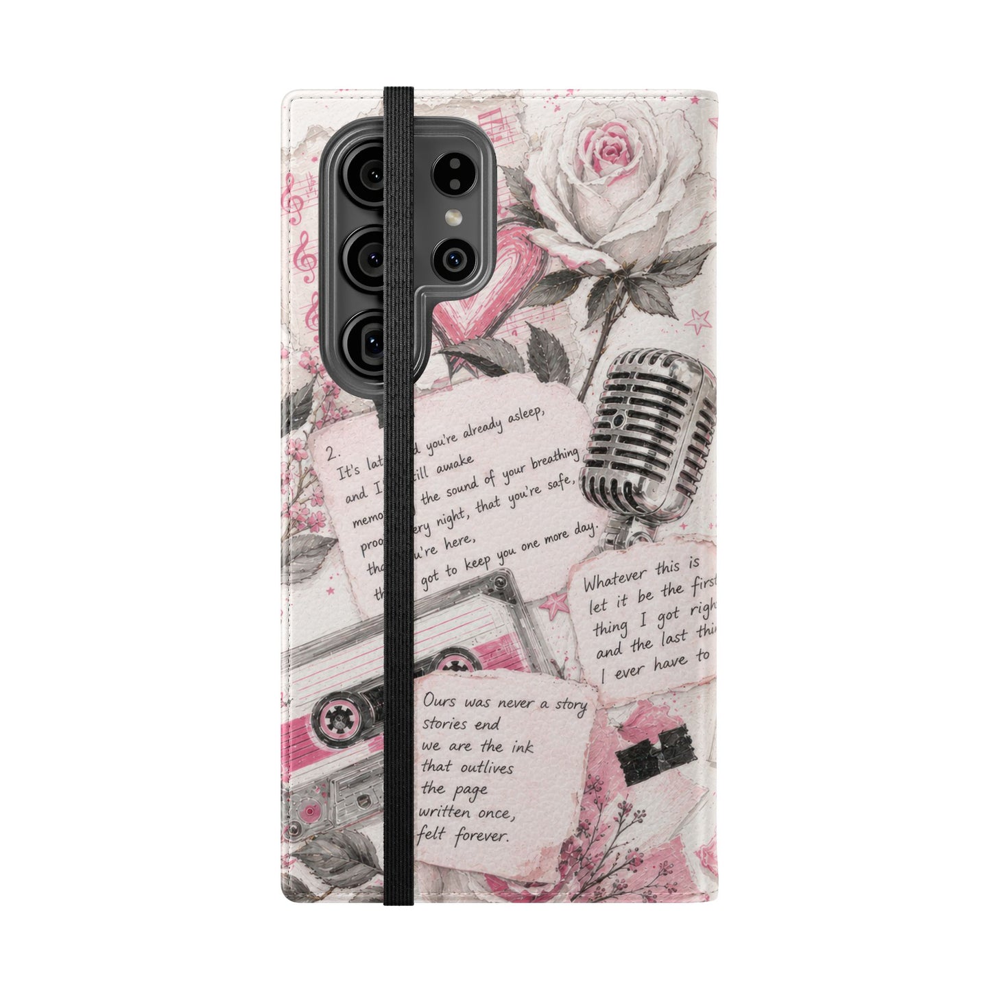 Lyric Flip Case | Light Pink Romantic Aesthetic Phone Case | Music-Inspired Folio Wallet Case