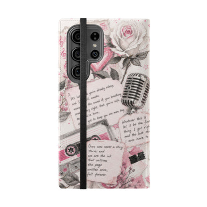 Lyric Flip Case | Light Pink Romantic Aesthetic Phone Case | Music-Inspired Folio Wallet Case